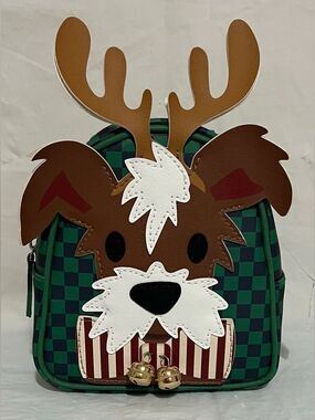 Bath & Body Works Mini Backpack Green/Navy Checkered Christmas Reindeer